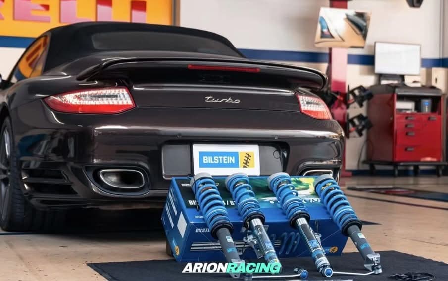 Bilstein coilover kit staged at Arion Racing workshop